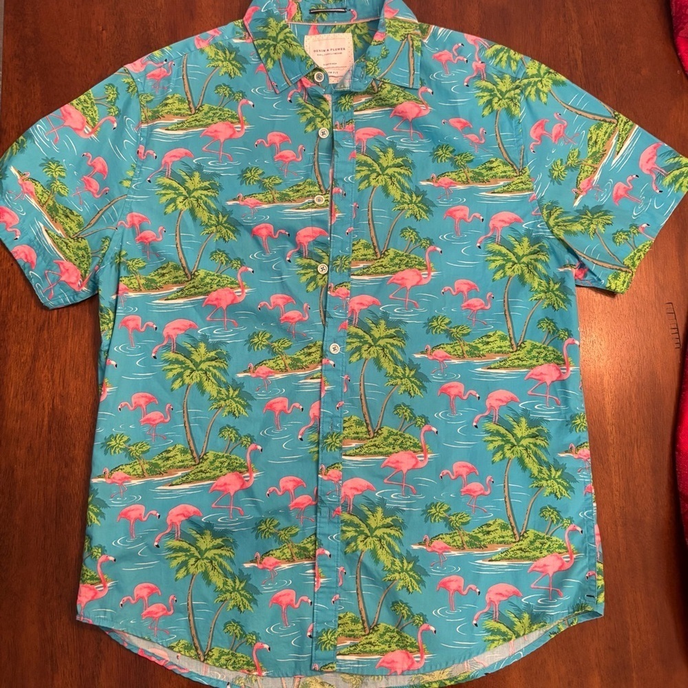 Denim & Flower Ricky Singh Flamingo Shirt - Men’s Size L - Slim Fit